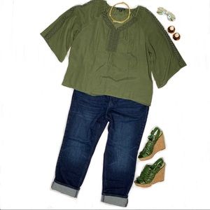 NWT Zac & Rachel Olive Boho Blouse Sz 1X